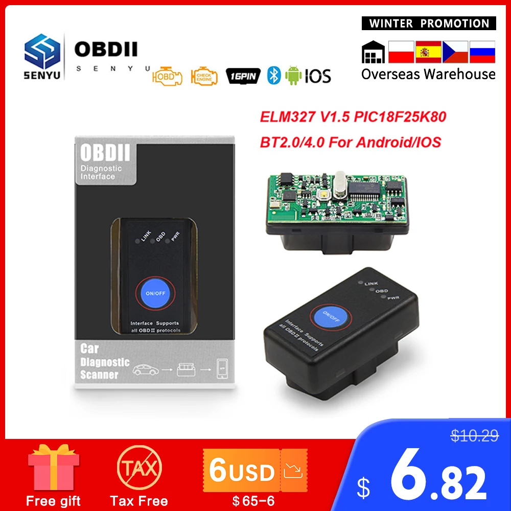 Автомобильный диагностический сканер ELM 327 V1.5 с PIC18F25K80 obd2 Bluetooth 4 0 ODB2 для Android/IOS ELM327