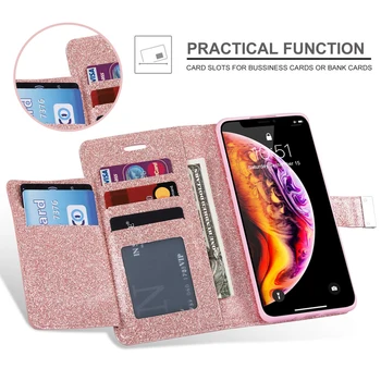 

Women Leather Wallet Case For iPhone 11 Pro Max X XR XS Cover Bing Glitter Flip Phone Bag For iPhone 8 Plus 7 6S 6 5 5S SE 2020