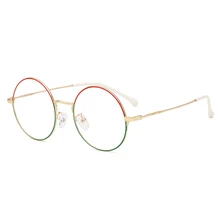 Металлическая круглая двухцветная оправа, очки для близорукости, оправа, Корейская версия, для мужчин и женщин, студентов, без градусов, плоские очки