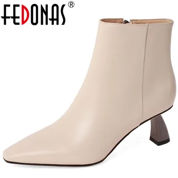 

FEDONAS Elegant Winter Boots Women 2020 Newest Side Zipper Genuine Leather High Heels Boots Party Wedding Basic Ankle Boots