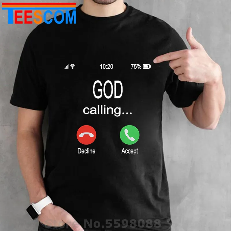 Humor Jesus T Shirt Funny God Calling Accetta O Decline This Mink Design Christian Faith Tshirt Santa T-Shirt Alla Moda