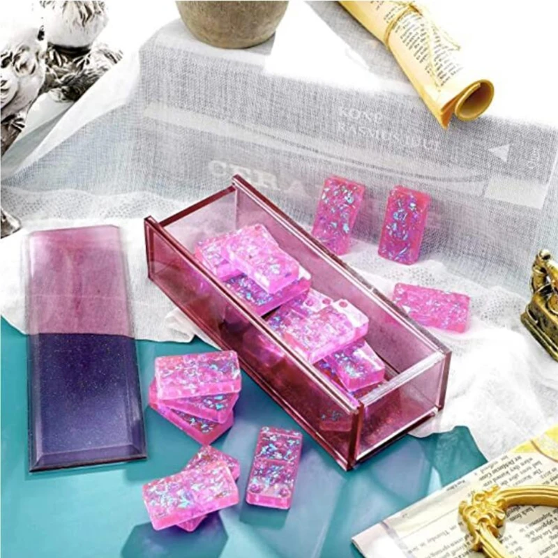 D0LC 도미노 에폭시 수지 금형 도미노 보관 상자 실리콘 금형 DIY 공예 보석 보관 케이스 홀더 주조 도구