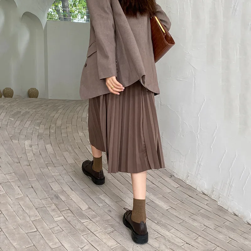 

2020 New Autumn And Winter Fashion Design Sense Ladies Retro High Waist Mid-Length Casual Pleated A-Line Skirt