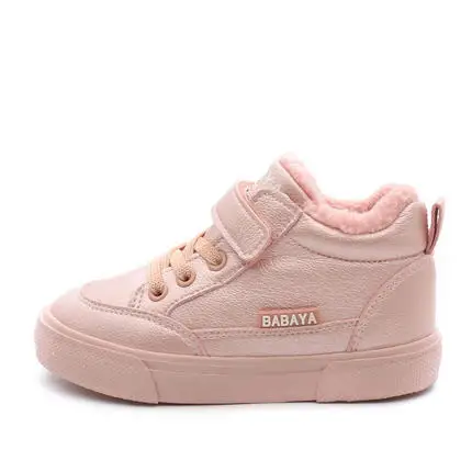 Розовый Babaya Winter Kids Boots boys girls warm leather sneakers fashion footwear children casual shoes plush non slip sport shoes - Цвет: Розовый