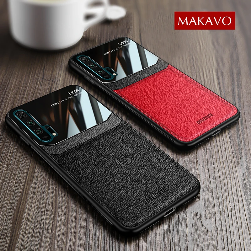 MAKAVO For Huawei Honor 20 Case Retro Leather Texure Plexiglass Soft Cover Pro Phone Cases | Мобильные телефоны и