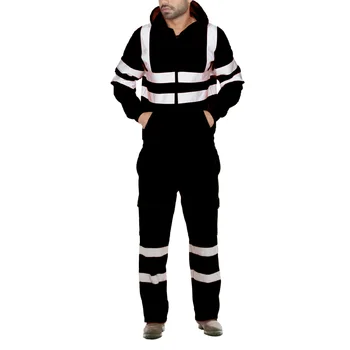 

Plus size Male Reflective strip jumpsuit Men Work Wear hooded uniforms Fashion Labor protection Tooling Coveralls