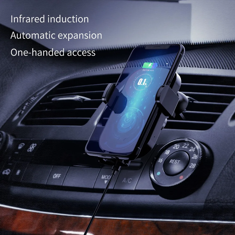 Беспроводное автомобильное зарядное устройство для iPhone XS XR samsung S9 S10 с двумя кронштейнами интеллектуальный инфракрасный датчик Быстрая зарядка Автомобильный держатель для телефона