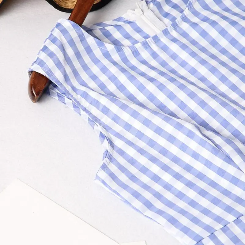 Платье в клетку с круглым вырезом платья для мамы и дочки одинаковые комплекты для семьи голубое платье с бантом и рисунком для родителей и ребенка