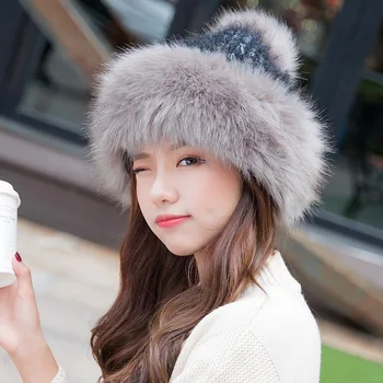 

Stylish Women Fluffy Hat Knitted Beanies Winter Ski Hats Weaving Mongolia Cap for Outdoor LL@17