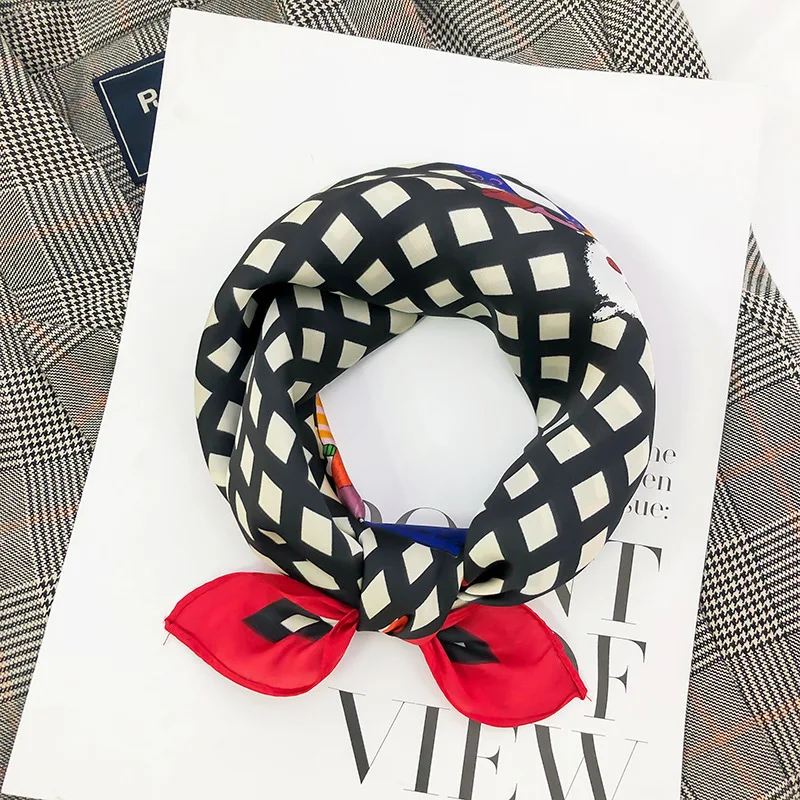 

2020 summer new artificial silk scarf custom cartoon printing 70*70 small square scarf