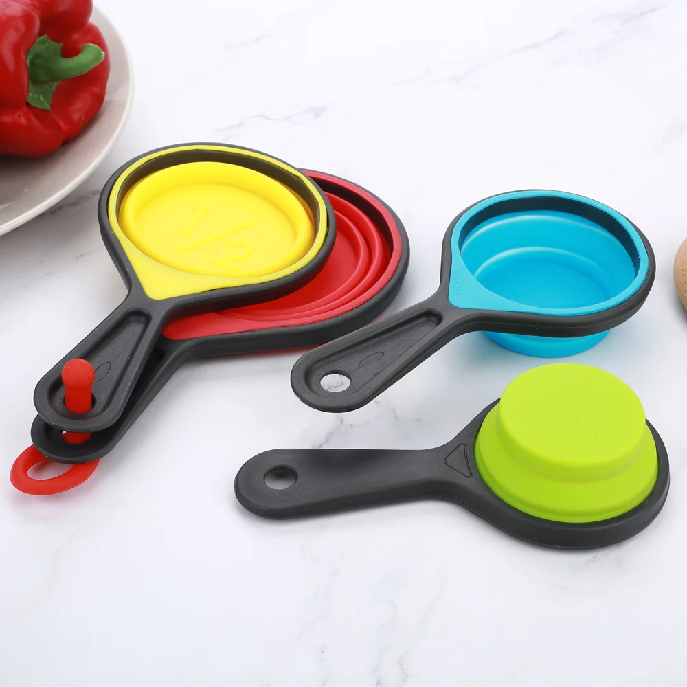 Telescopic Cup 4pcs/Set Collapsible Drinking Ice Cream Baking Cook Tools Portable Silicone Kitchen Tool Folding