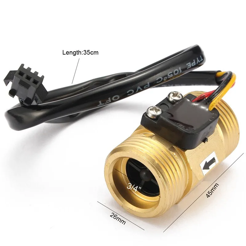 

Flow Sensor G3/4" DN20 Copper Hall Effect Liquid Water Flow Sensor Switch Flow Meter
