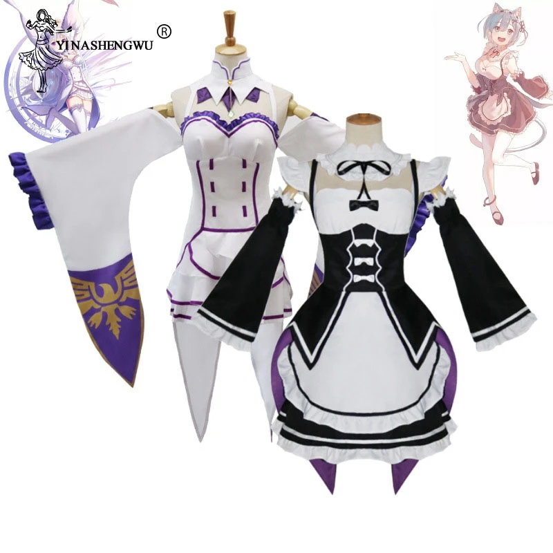 Костюм для косплея Ram Rem Emilia Re: Zero Kara Hajimeru Isekai Seikatsu платье слуанки с зажимом волос
