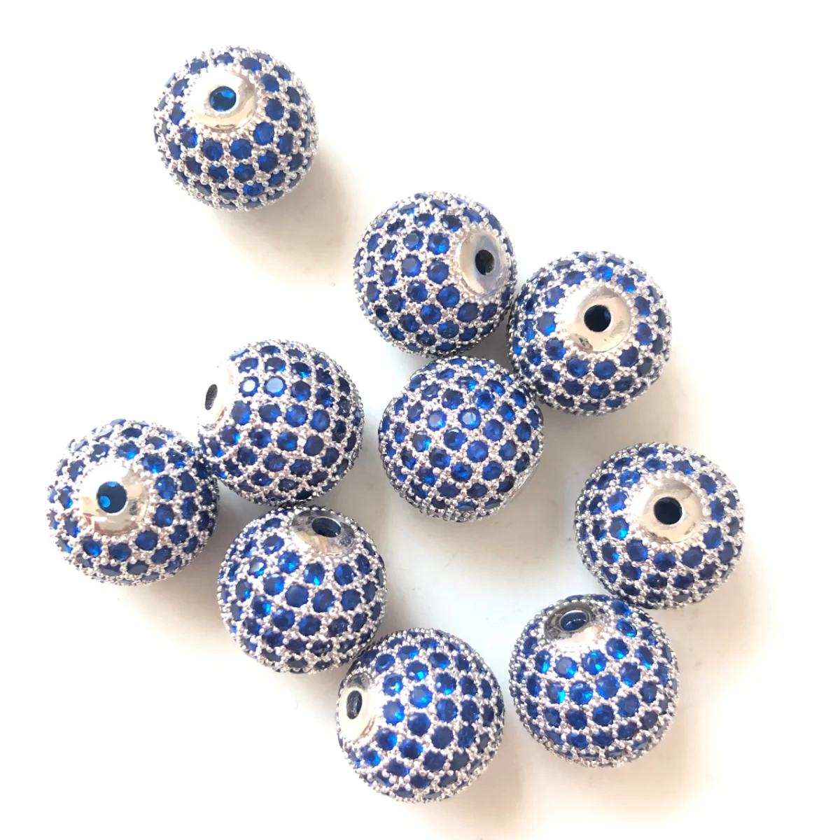 10pcs/Lot Size 12mm Blue Zirconia Paved Disco Ball Spacer Beads for Girl Bracelet Making Women Waist  Jewelry Findings Wholesale
