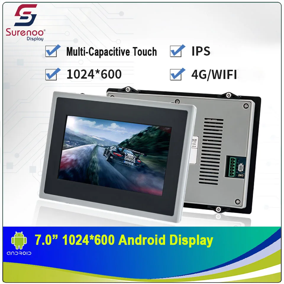 7.0" 1024X600 Android Industrial Grade IPS TFT LCD Module Display Screen with w/ Multi-Capacitive Touch Panel & Enclosure |