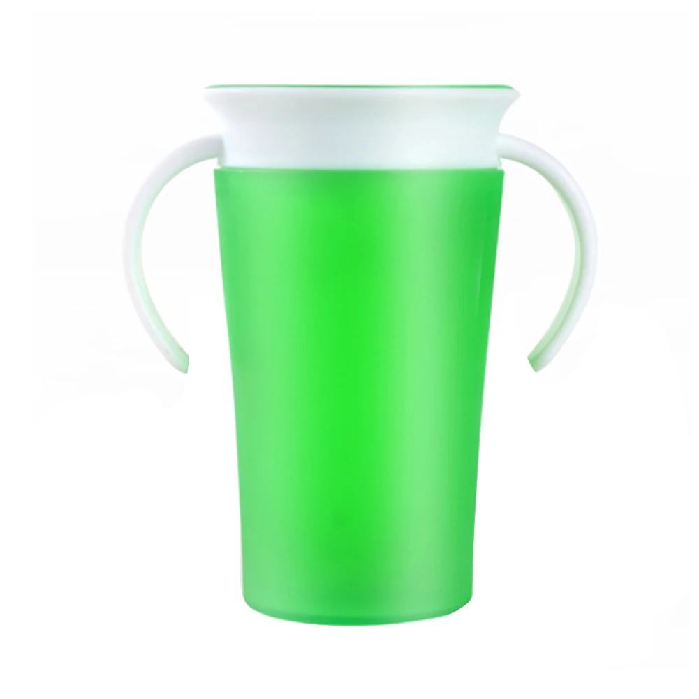 360 градусов гладкая чашка тренировочная твердая с ручкой анти-разлив силиконовая Легкая очистка мягкая вода обучение портативный малыш питьевой - Цвет: Зеленый