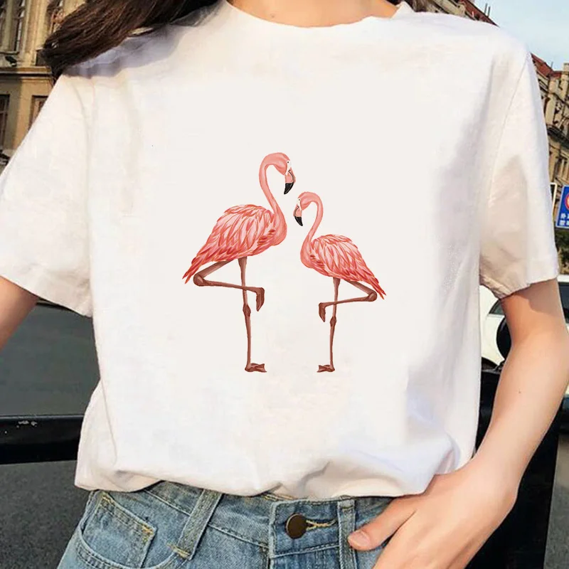 

Cute Flamingo Tropical Paradise Printing T Shirt Women Harajuku Vogue 90S Kawaii Style T-Shirt 2020 New Summer Streetwear TShirt