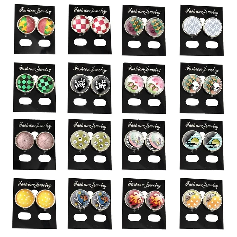 Anime Demon Slayer Peripheral Time Gem Round Geometric Print Earrings Personality Accessories