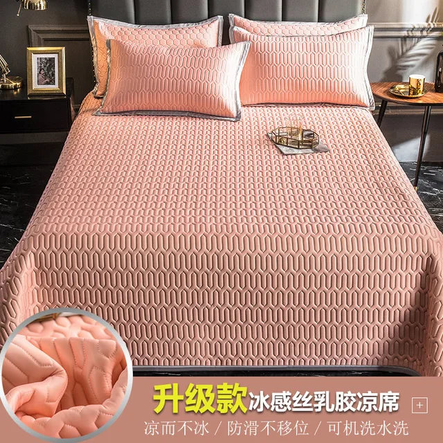 XLMHZP Summer Bed Fitted Sheet,Full Latex Ice Silk Mats with Washable Set Natural Waterproof bedspreads Dormitory Single Queen Sheets Set-E/_180x200cm+30cm 1pcs