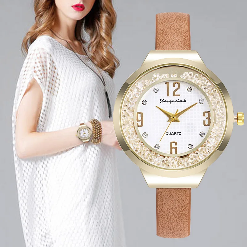 WJ-7767 New Women Luxury Watch Beads Bracelet Ladies Fashion Wristwatch Fine Leather Watches For Female Big Gold Dial Clock часы |