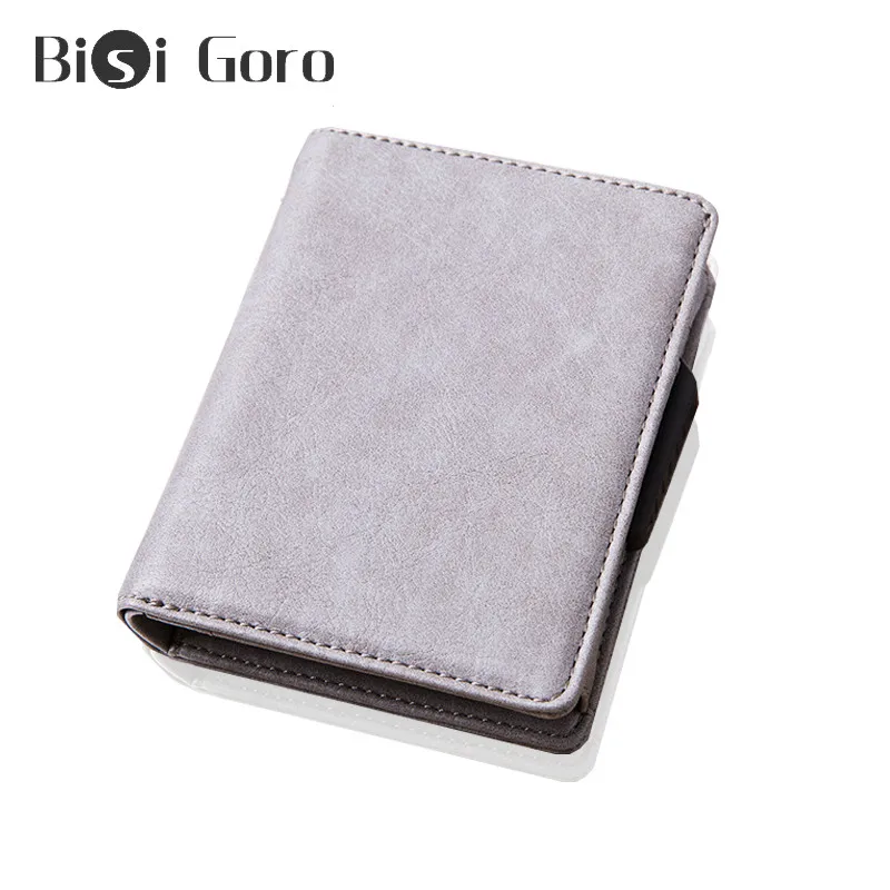 

BISI GORO RFID Blocking PU Leather Vintage Card Holder Carbon Wallets Money Bag Aluminum Box Multifunctional Pop Up ID Card Case