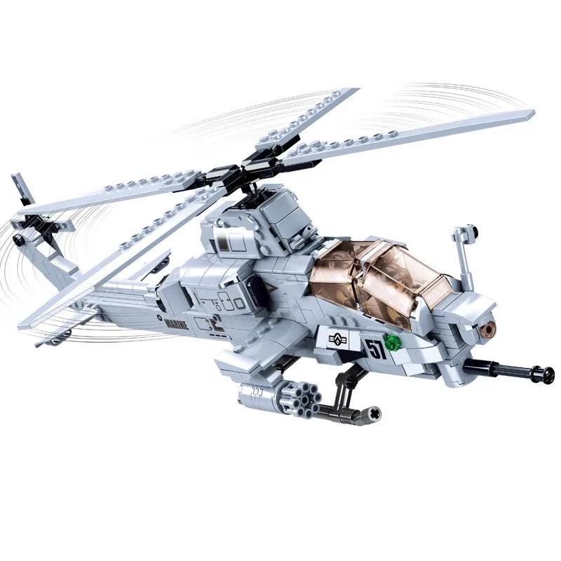 

Military AH-1Z VIPER Aircraft Plane Armed Helicopter Aviation Building Blocks War Weapon Bricks Educational Toys for Children