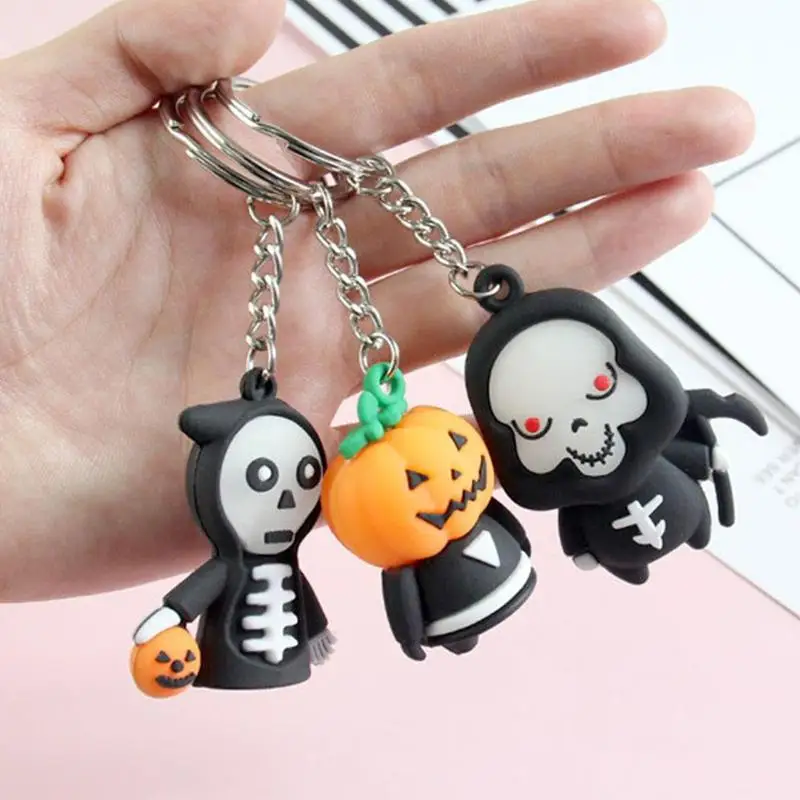 

1pc Cute Halloween Pumpkin Keychain Death God Creative Student Bag Decoration Chain Pendant Couple Personality Car Key Ring
