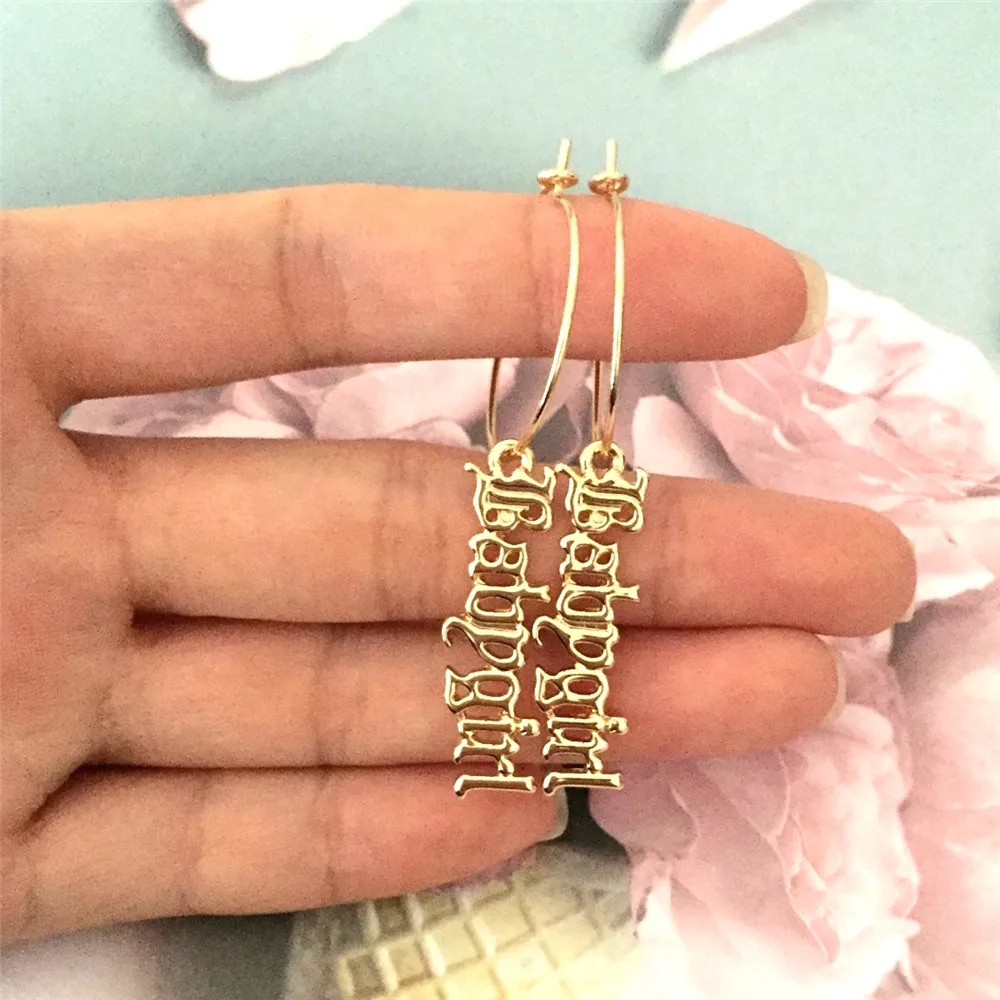 Высококачественные золотые серьги-кольца с буквами Babygirl, длинные сережки с подвеской для влюбленных, рождественский подарок