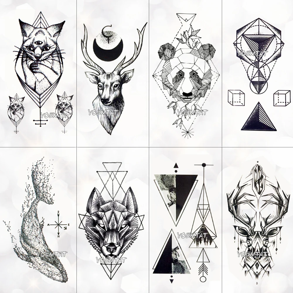 Cut Rate Temporary-Tattoo-Stickers Flash Geometric Rose Deer Tatoo Body-Art Female Moon Black oo3KMdKEq86