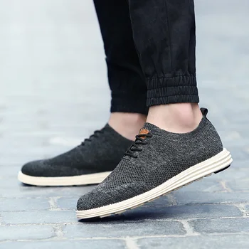 

2019 Summer Vintage Men Casual Shoes Fashion Flyknit Flats Shoes Comfortable Business Men Shoes Light Zapatos Hombre HC-192