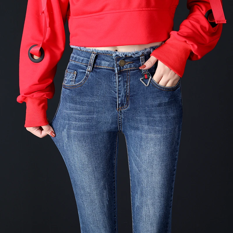 Осенние зимние джинсы новые женские модные вельветовые джинсы с высокой талией Большие размеры обтягивающие женские джинсы узкие брюки