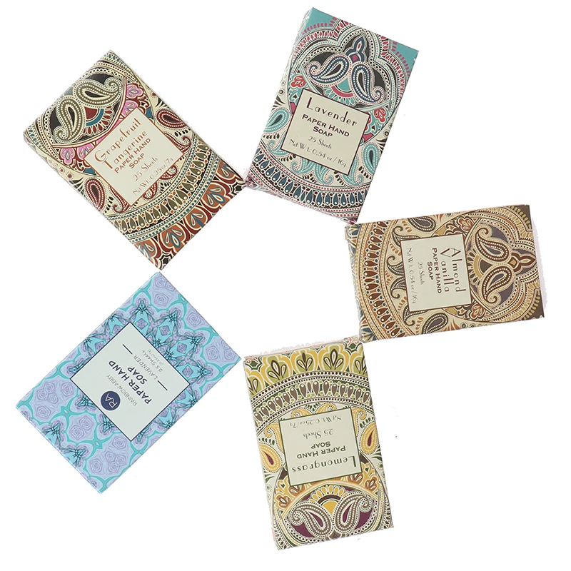 25Pcs/Box Paper Cleaning Soaps Portable Hand Wash Soap Papers Scented Slice Washing Hand Bath Travel Scented Foaming Small Soap
