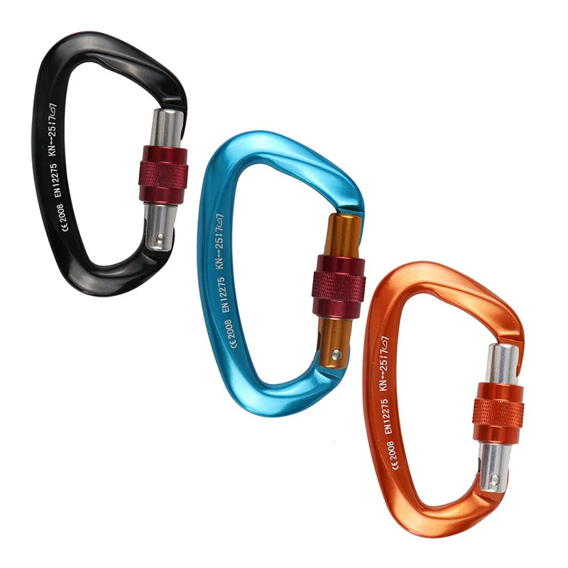 New 25KN Lock Catch Carabiner Rock Climbing Hook Clip D-Shaped Ring Aluminum