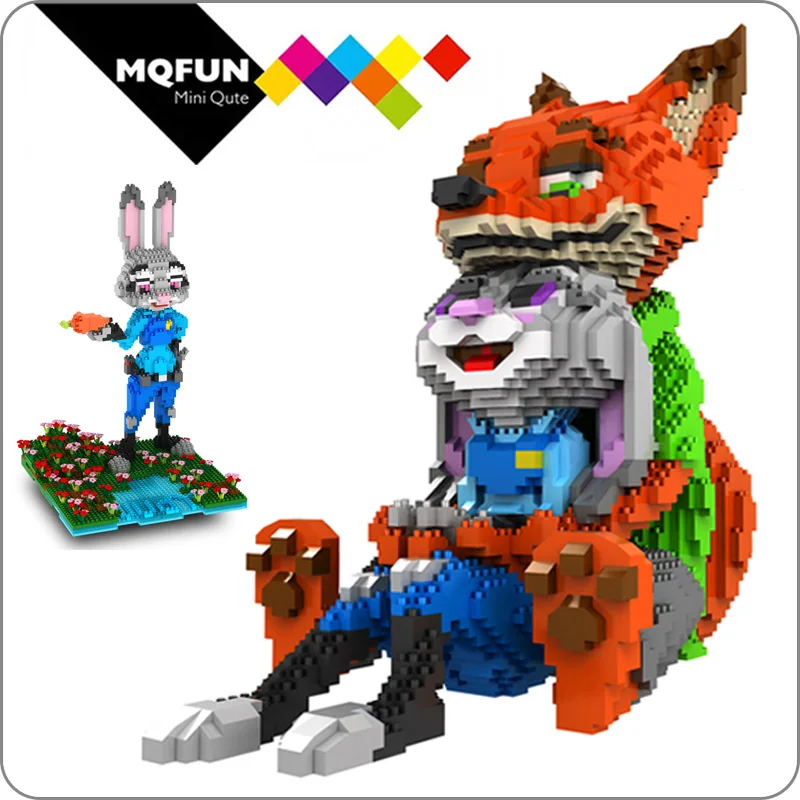 

PZX Lovely Cartoon Mini Blocks Fox Rabbit Anime Building Blocks Toys Zootopia Educational Toy for valentines day Gifts Children
