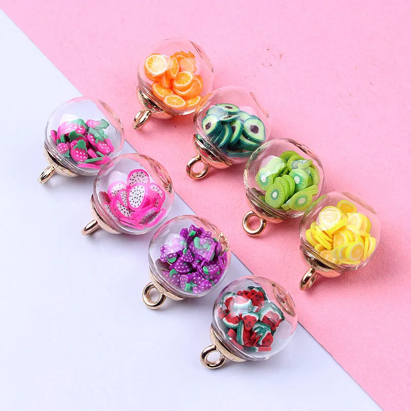 10PCS 16MM Charms Fruit Orange Juice Apple Strawberry Lemon Kiwi Avocado Glass Ball Pendants Findings DIY For Earrings Necklace | Украшения