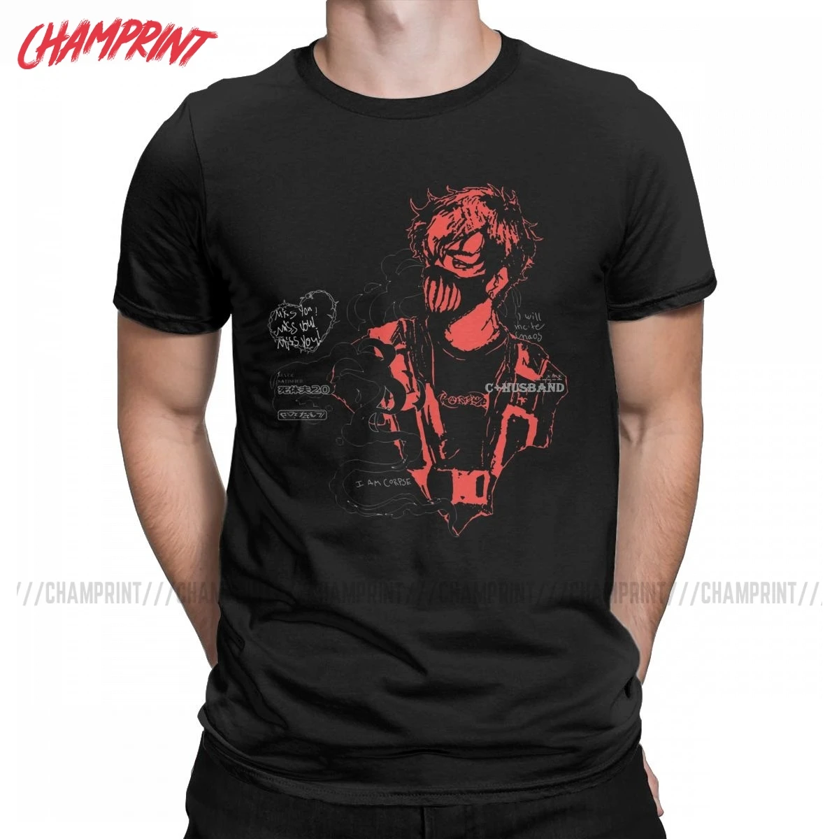 Camiseta de algodón con cuello redondo para hombre, camisa de manga corta con estampado de Corpse Husband, Color Rojo
