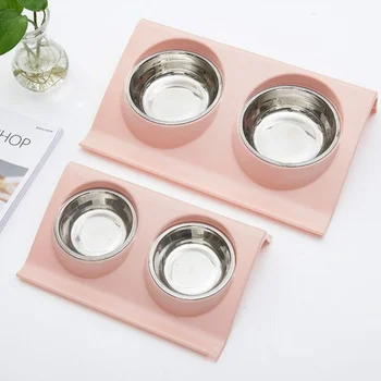 

Double Dogs Bowl Pet Food Container Feeding Stainless Steel slow feeder Bowl food container slow feeder container Pet Supplies