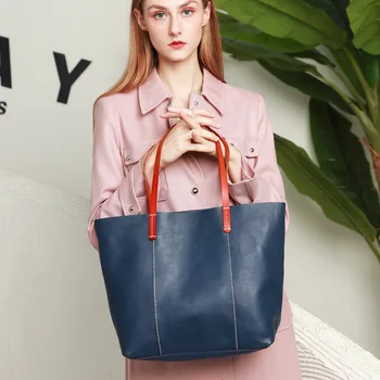 

2020 New Cow Leather Women Bag Genuine Leather Handbags Big Bags Vintage Female High Quality Shoulder Bags For Women Tote