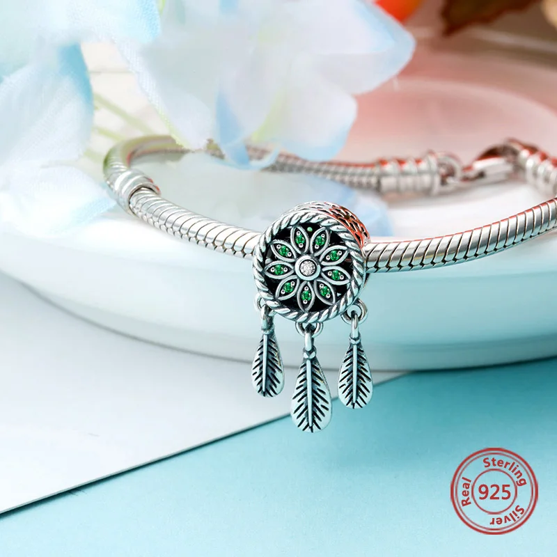 StrollGirl new 925 Sterling Silver Dreamcatcher Blue Zircon Beads woman Fashion Jewelry Suitable for Pandora Charm Bracelet