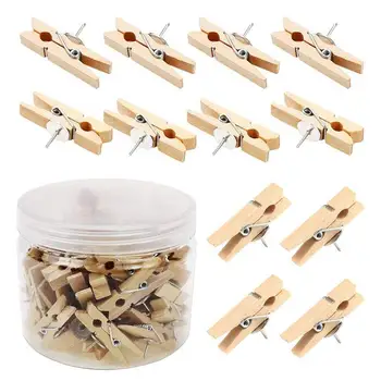 

Push Pins With Wooden Clips 50Pcs Thumbtacks Pushpins Creative Paper Clips Clothespins for Cork Board and Photo Wall Offices H