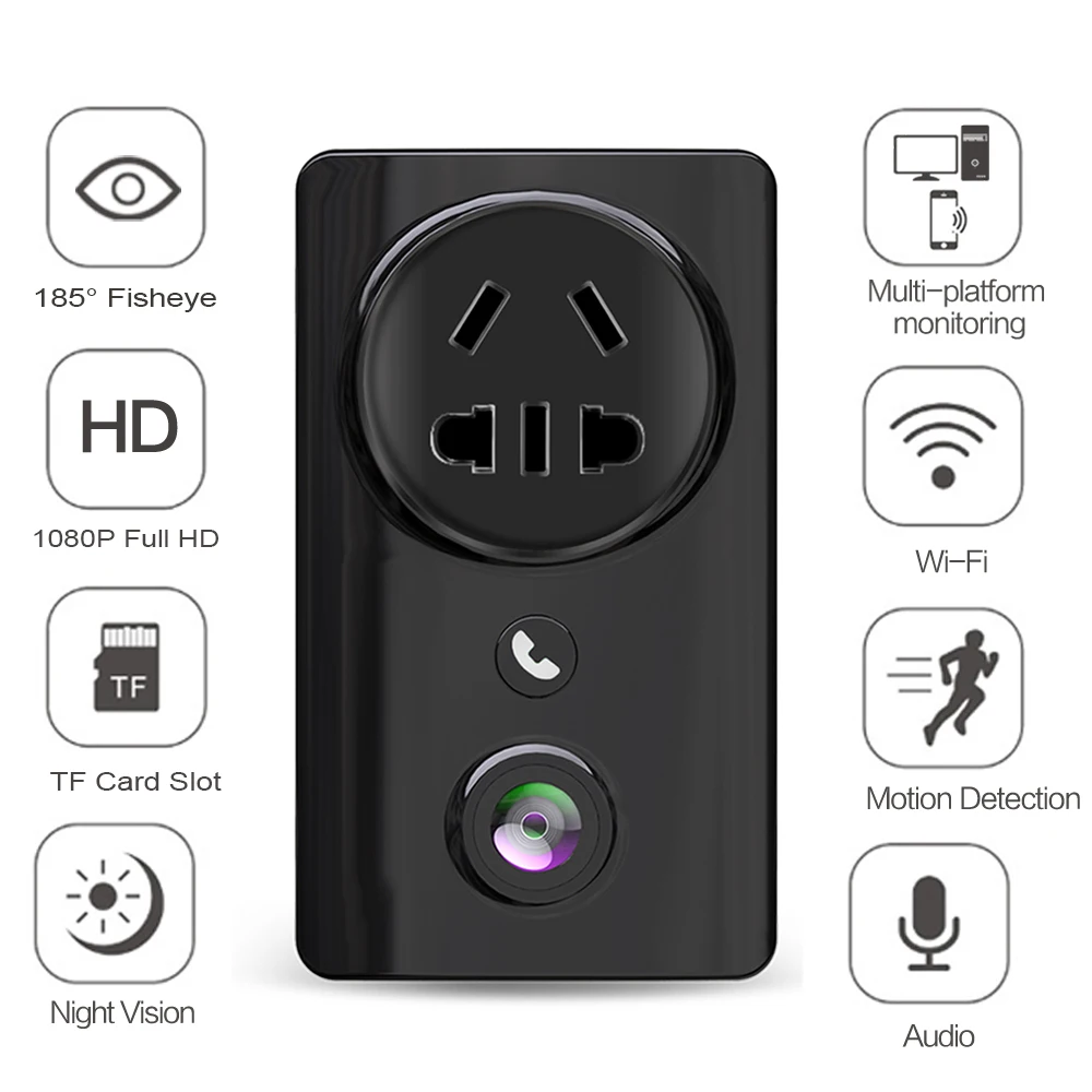 

Wireless WiFi Socket Camera 1080P HD USB Charger Camera Home Security Surveillance Camera 2 Way Audio IR Night Motion Detection