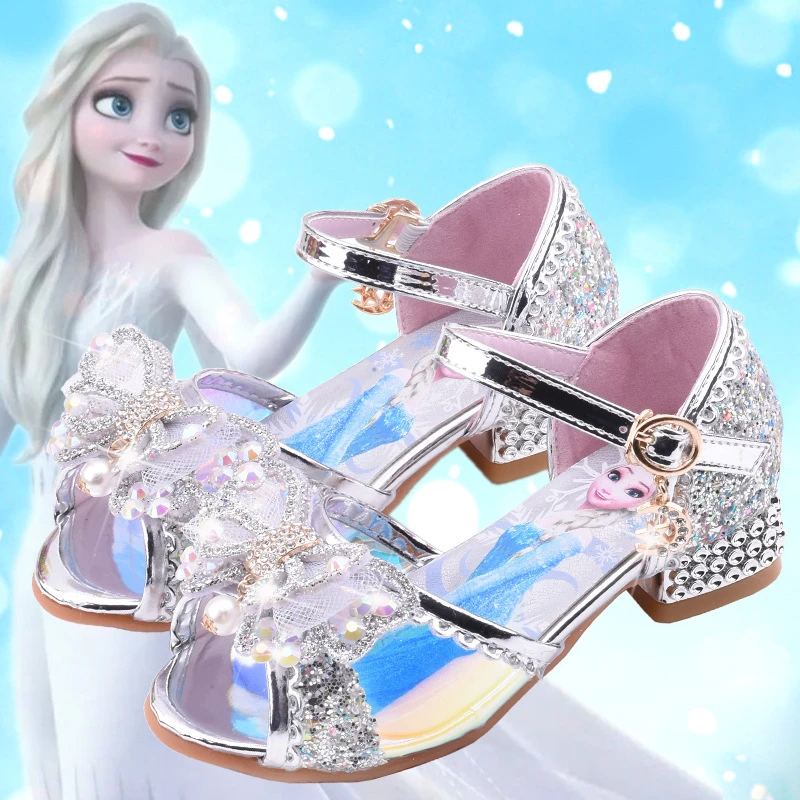 Disney Frozen Elsa Kinderen Kinderen Leren Schoenen Voor Meisje Zomer Bloem  Vis Mond Kristal Sandalen Kinderen Hoge Hak Meisjes Schoenen|Sandalen| -  AliExpress