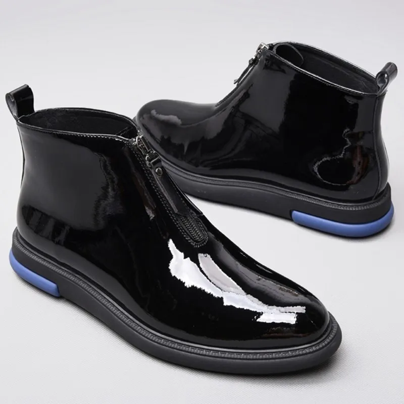 Botines formales de charol para Hombre, botas con cremallera de alta  calidad, puntiagudas, informales, con plataforma, a la moda|Botas básicas|  - AliExpress