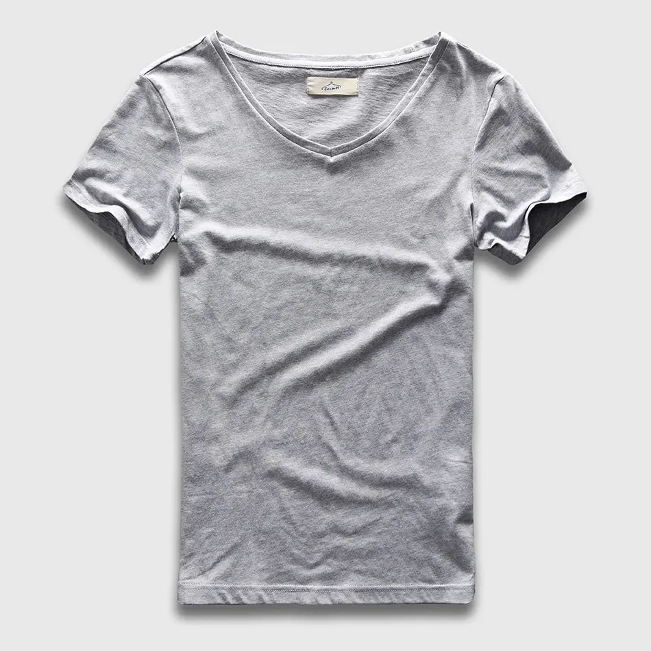 Zecmos, Приталенная футболка с v-образным вырезом, Мужская Базовая простая футболка, Мужская одежда, однотонный хлопковый топ, футболки с коротким рукавом, модная - Цвет: Серый