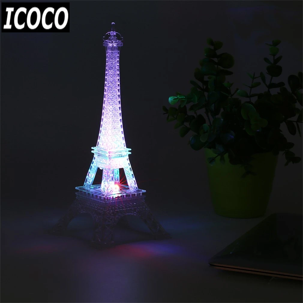 Us 3 53 Icoco 1pcs New 7 Color Changing Eiffel Tower Led Night Light Desk Table Romantic Mood Light Table Lamp Bedroom Decoration Sale On Aliexpress