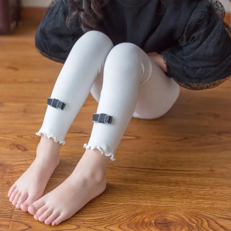 Весенне-летние леггинсы для девочек обтягивающие черно-белые хлопковые