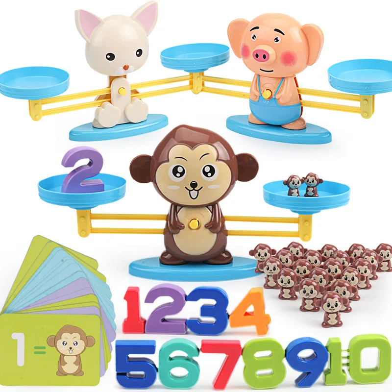 

Montessori Math Match Game Board Toys Monkey Puppy Balancing Scale Number Balance Games Baby Learning Toy Animal Action Figures