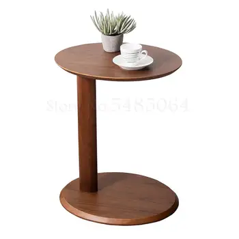 

Nordic Full Solid Wood Sofa Side Black Walnut Modern Round Table Small Apartment Seating Corner Simple Coffee Table