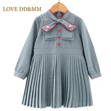 Милые платья для девочек DD& MM г. Новая Осенняя детская одежда модное удобное плиссированное платье в полоску с бантом и длинными рукавами для девочек