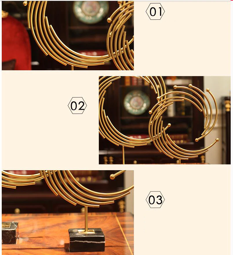 Современная роскошная домашняя металлическая круглая форма фигурки украшение ремесла фэншуй гостиная настольные украшения офисные настольные скульптуры